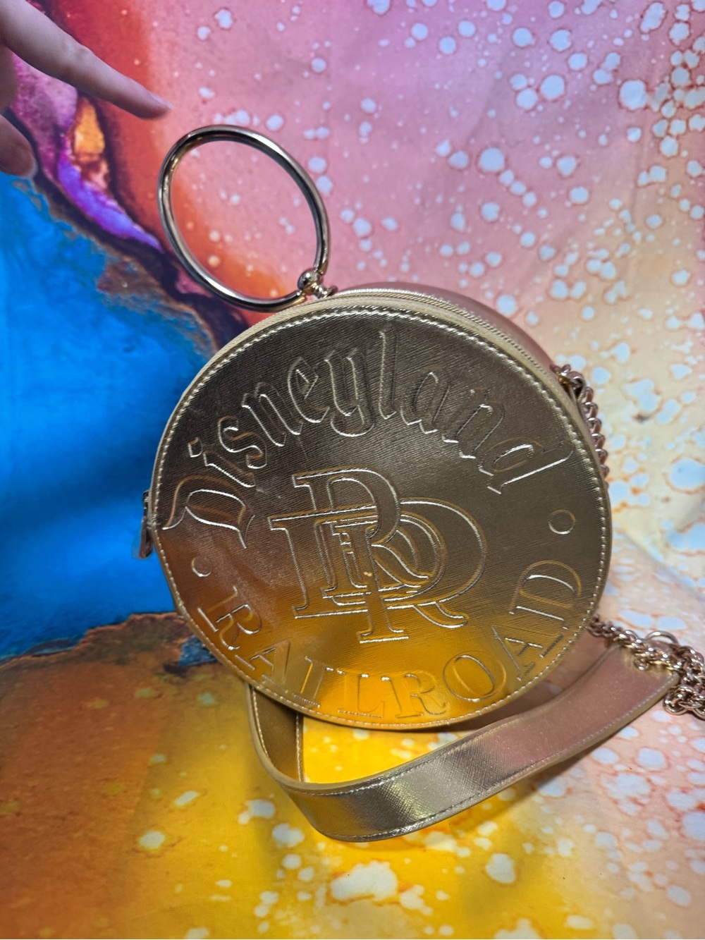 Official Disney Metallic Gold Round Railroad Watch Crossbody Bag